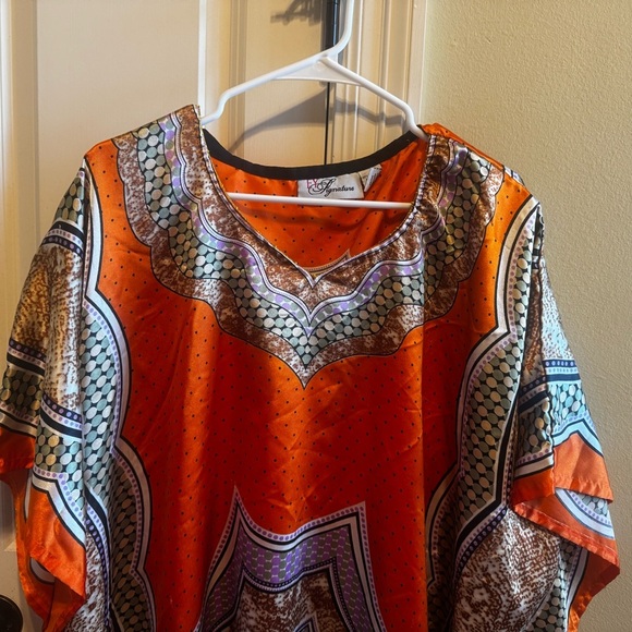 EY Signature Especially Your Orange Colorful Cafton Poncho Muumuu One Size - Picture 2 of 15